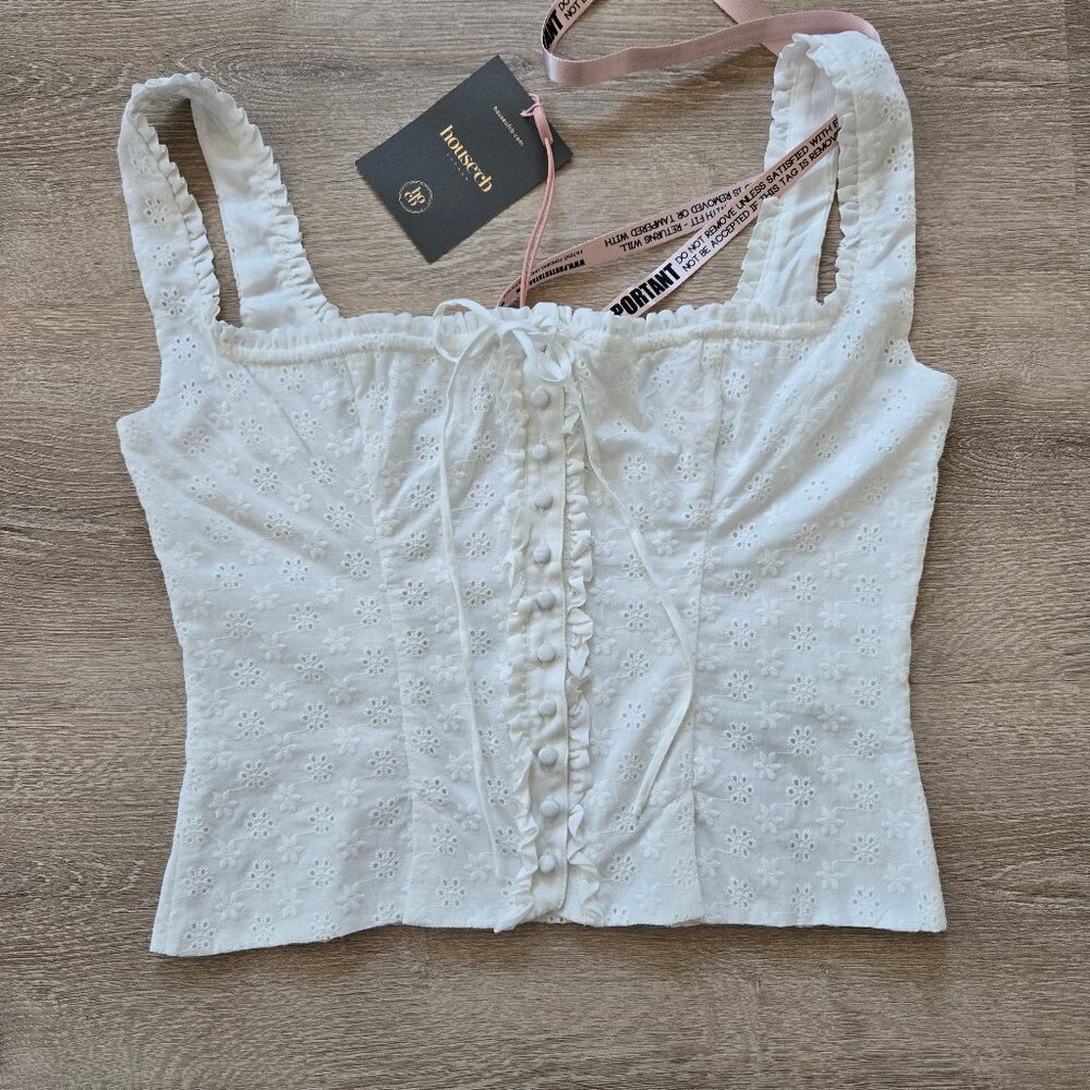 HOUSE OF CB Juana Broderie Anglaise Corset Top White Medium Button Front NWT - Picture 6 of 17